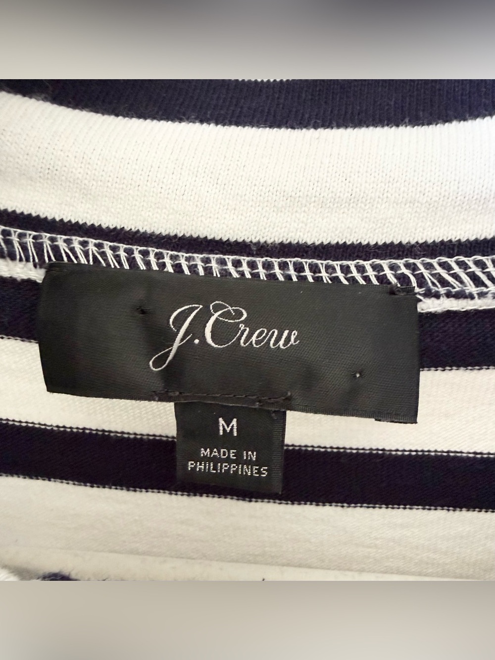 J. Crew Navy White Striped Snap Neck Knit Nautical 3/4 Tie Sleeve Pullover M - Picture 7 of 12